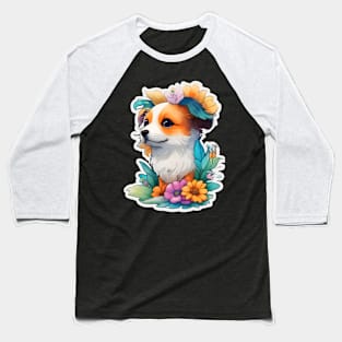 Cute Puppy Water Color Sticker Baseball T-Shirt